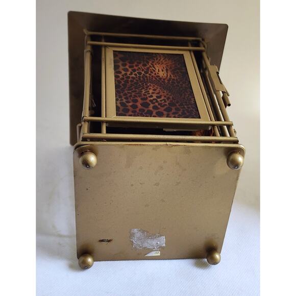 CANDLE HOLDER/Gold Tone-Leopard Glass Sides, Handle to Hang, Latch Door - Picture 9 of 11